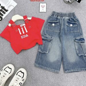 hot red EDA top & demin set